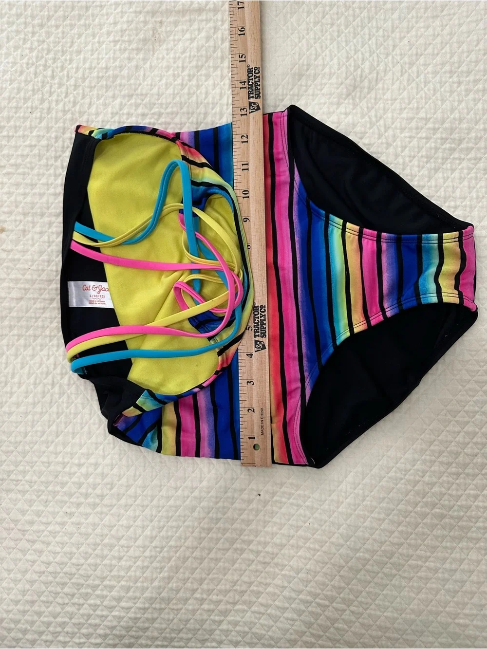 Cat & Jack Rainbow Stripe Girls' One-Piece Swimsuit - Blue, Pink, Yellow, Black